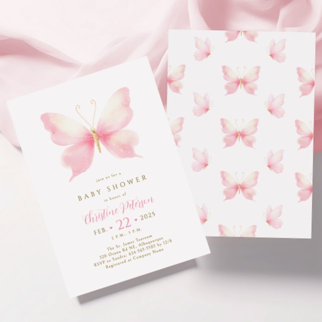 Blush Pink Butterfly Baby Dusche Einladung (Von Creator hochgeladen)