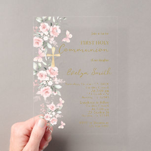 Blush Pink Butterfly First CommunityGirl Acryleinladungen