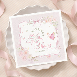 Blush Pink Butterfly Floral Girl Baby Shower Serviette