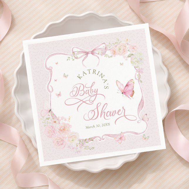 Blush Pink Butterfly Floral Girl Baby Shower Serviette (Von Creator hochgeladen)