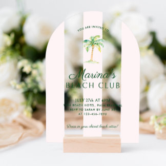 Blush Pink Cabana Stripes Beach Club Acryleinladungen