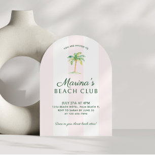 Blush Pink Cabana Stripes Beach Club Einladung