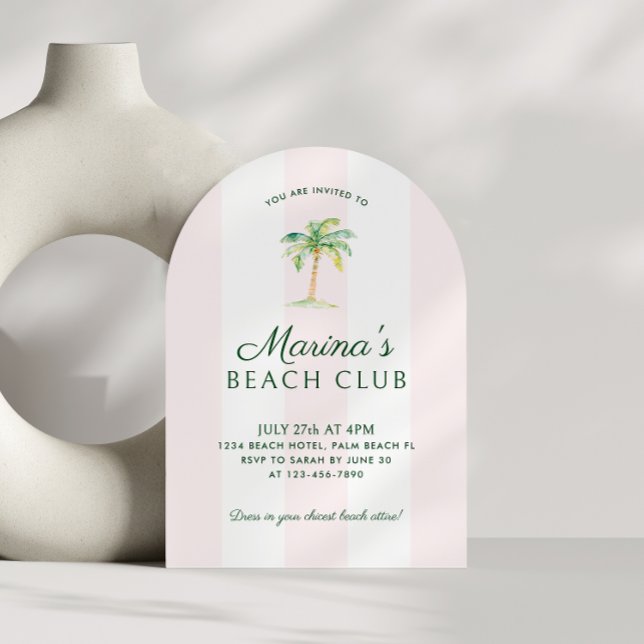 Blush Pink Cabana Stripes Beach Club Einladung (Von Creator hochgeladen)