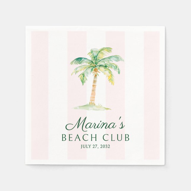 Blush Pink Cabana Stripes Palm Beach Club Birthday Serviette (Vorderseite)