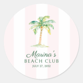 Blush Pink Cabana Stripes Palm Beach Club Favor Runder Aufkleber