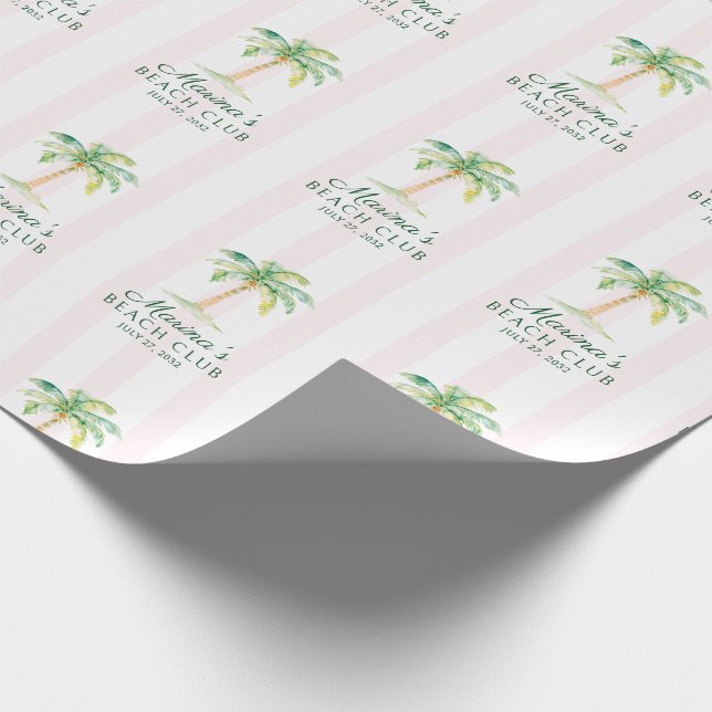 Blush Pink Cabana Stripes Palm Beach Club Geschenkpapier (Ecke)