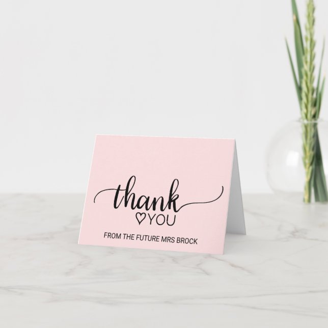 Blush Pink Calligraphy Bridal Shower Thank You Dankeskarte (Vorderseite)