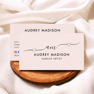 Blush Pink Calligraphy Girly Heart QR Code Visitenkarte