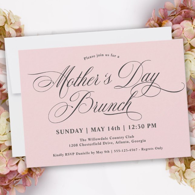 Blush Pink Calligraphy Mother's Day Brunch Einladung (Von Creator hochgeladen)