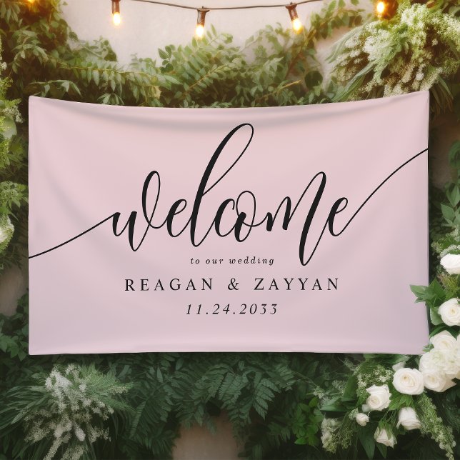 Blush Pink Calligraphy Simple Wedding Willkommen Banner (Von Creator hochgeladen)