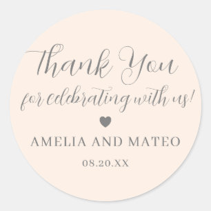 Blush Pink Calligraphy Wedding Danke für Ihre Unte Runder Aufkleber
