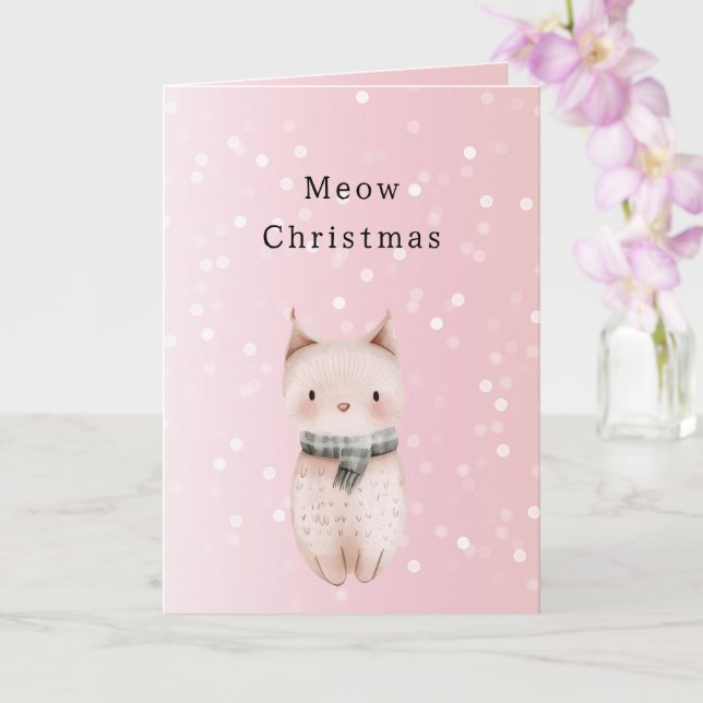 Blush Pink Cat Confetti Dots Christmas Karte (Orchidee)