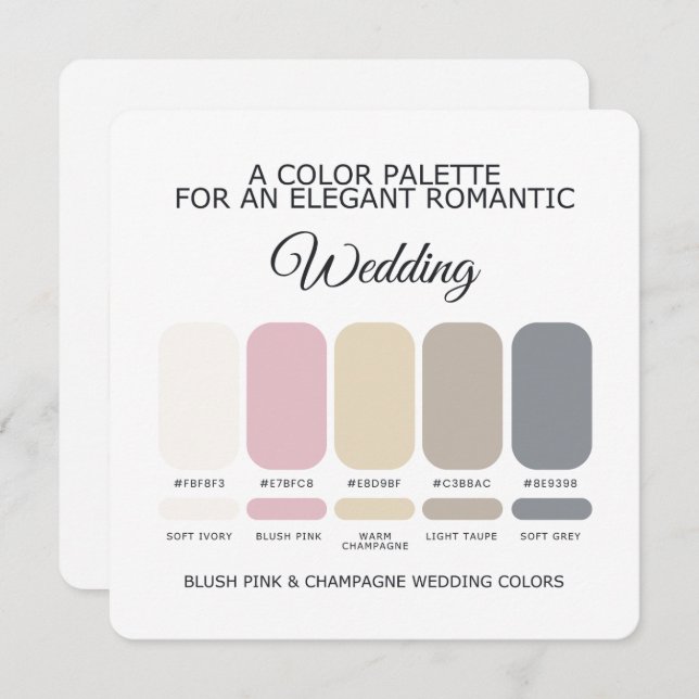 Blush Pink Champagne Wedding Color Palette Card Einladung (Vorne/Hinten)