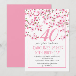 Blush Pink Cherry Blossom 40. Geburtstag Bloral Einladung