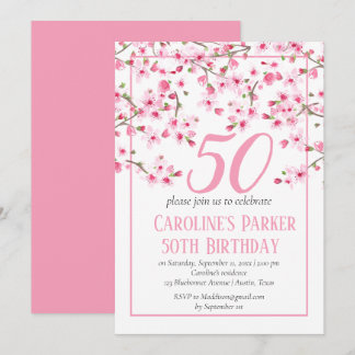 Blush Pink Cherry Blossom 50. Geburtstag Bloral Einladung