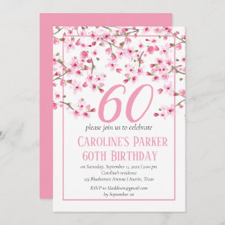 Blush Pink Cherry Blossom 60. Geburtstag Bloral Einladung