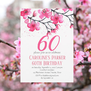 Blush Pink Cherry Blossom 60. Geburtstag Bloral Einladung