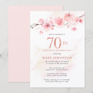 Blush Pink Cherry Blossom 70. Geburtstag Einladung
