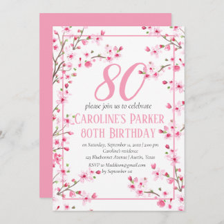 Blush Pink Cherry Blossom 80. Geburtstag Bloral Einladung