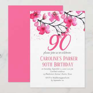 Blush Pink Cherry Blossom 90. Geburtstag Bloral Einladung