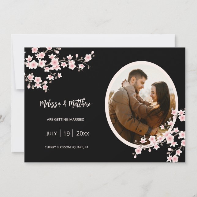 Blush Pink Cherry Blossom Black Wedding Save The Date (Vorderseite)