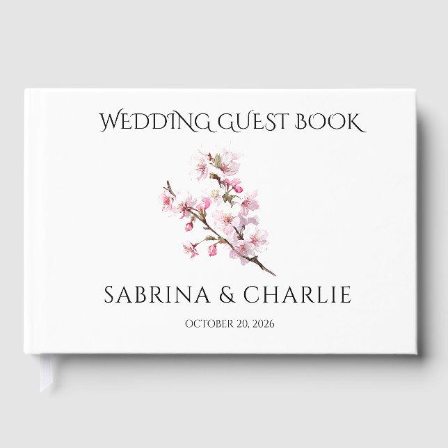 Blush Pink Cherry Blossom Elegant Floral Wedding  Gästebuch (Vorderseite)