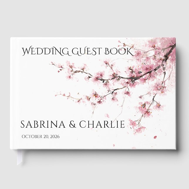 Blush Pink Cherry Blossom Elegant Floral Wedding  Gästebuch (Vorderseite)