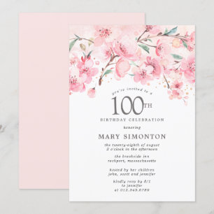 Blush Pink Cherry Blossom Floral 100. Geburtstag i Einladung