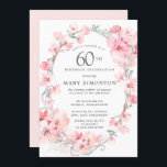 Blush Pink Cherry Blossom Floral 60. Geburtstag Einladung<br><div class="desc">Der elegante ovale silberne Rahmen ist mit femininen Sprays von Rosa Kirschblüten dekoriert. Ihre 60. Geburtstagsparty-Details werden in der Mitte in weichem Grautext geschrieben. Diese Einladung zum Geburtstag stimmt mit der 60. Geburtstagskirche-Blossom-Kollektion überein, die die Vorlagen enthält, mit denen Sie einfach eine hübsche Einladungssuite und Dekorationen für Party erstellen können....</div>