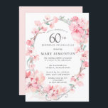 Blush Pink Cherry Blossom Floral 60. Geburtstag Einladung<br><div class="desc">Der elegante ovale silberne Rahmen ist mit femininen Sprays von Rosa Kirschblüten dekoriert. Ihre 60. Geburtstagsparty-Details werden in der Mitte in weichem Grautext geschrieben. Diese Einladung zum Geburtstag stimmt mit der 60. Geburtstagskirche-Blossom-Kollektion überein, die die Vorlagen enthält, mit denen Sie einfach eine hübsche Einladungssuite und Dekorationen für Party erstellen können....</div>