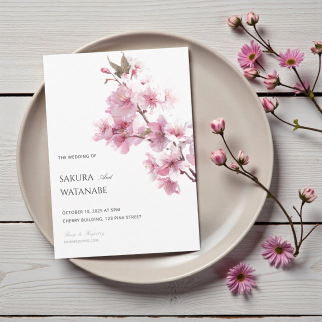 Blush Pink Cherry Blossom Flower Japanese Wedding Einladung (Blush Pink Cherry Blossom Flower Japanese Wedding Invitation)