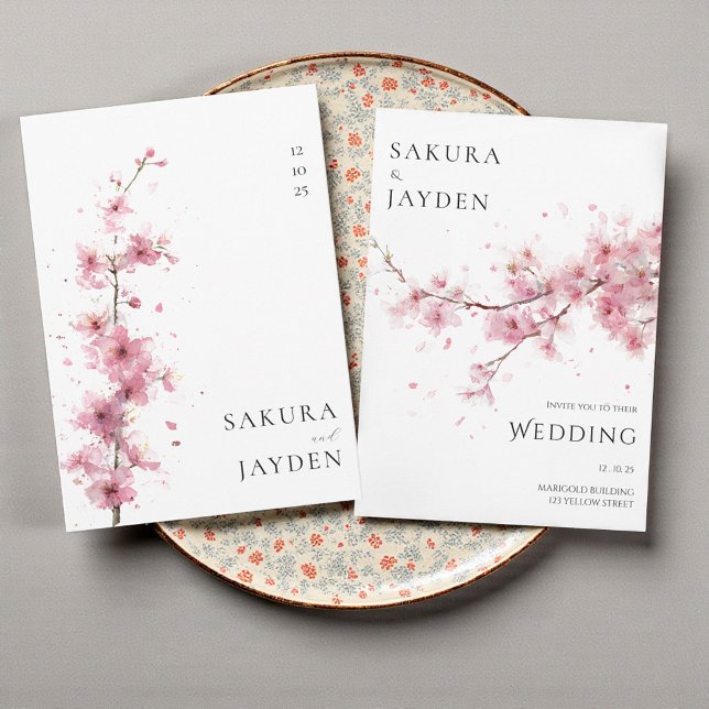 Blush Pink Cherry Blossom Flower Japanese Wedding  Einladung (Blush Pink Cherry Blossom Flower Japanese Wedding Invitation)