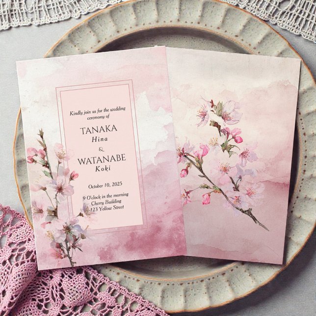 Blush Pink Cherry Blossom Flower Japanese Wedding Einladung (Blush Pink Cherry Blossom Flower Japanese Wedding Invitation)