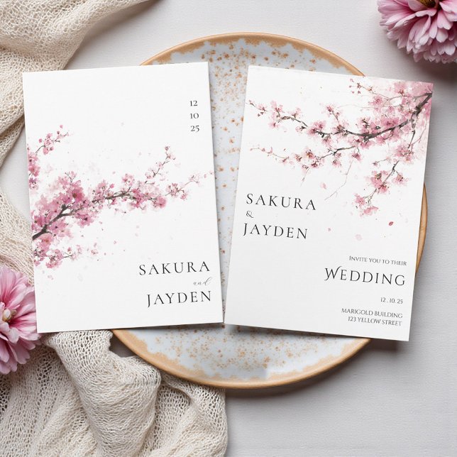 Blush Pink Cherry Blossom Flower Japanese Wedding  Einladung (Blush Pink Cherry Blossom Flower Japanese Wedding Invitation)