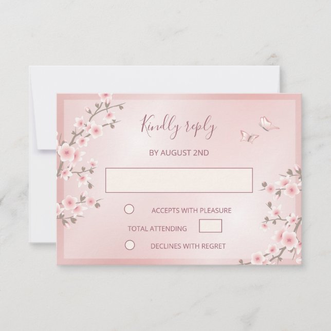 Blush Pink Cherry Blossom Hochzeit RSVP Karte (Vorderseite)