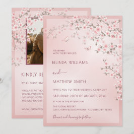 Blush Pink Cherry Blossom Photo Wedding Einladung