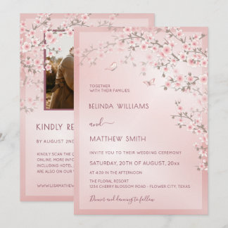 Blush Pink Cherry Blossom Photo Wedding Einladung