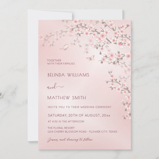 Blush Pink Cherry Blossom Photo Wedding Einladung (Vorderseite)