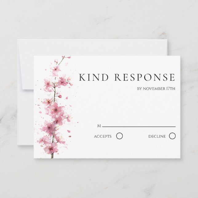 Blush Pink Cherry Blossom QR Code Wedding RSVP Karte (Vorderseite)