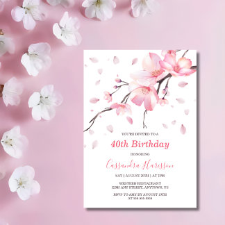 Blush Pink Cherry Blossom Sakura Floral Geburtstag Einladung