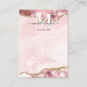 Blush Pink Chic Agate Monogram Earring Display Visitenkarte