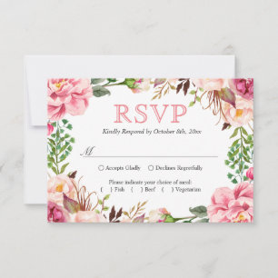 Blush Pink Chic Blumenkraut Hochzeit RSVP Karte