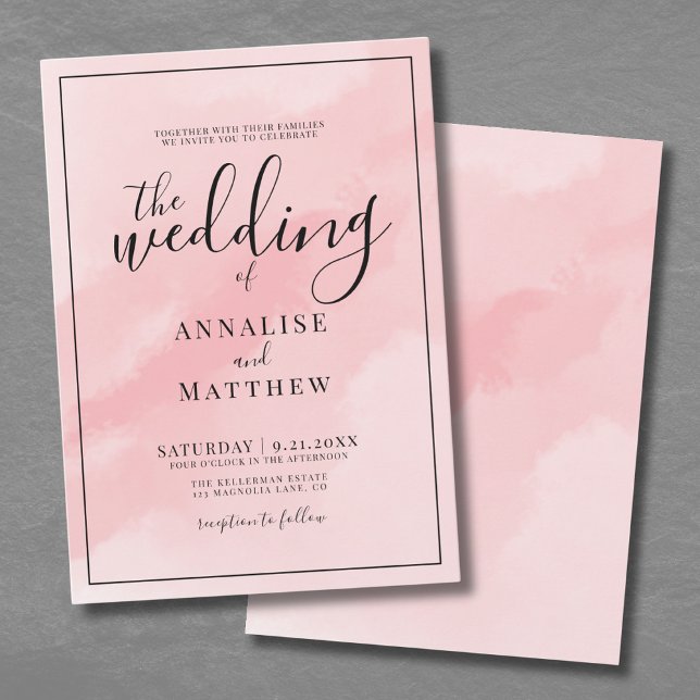 Blush Pink Chic Einfache Elegante Wasserfarbenpräg Einladung (Chic Simple Elegant Watercolor Blush Pink Wedding Invitation)