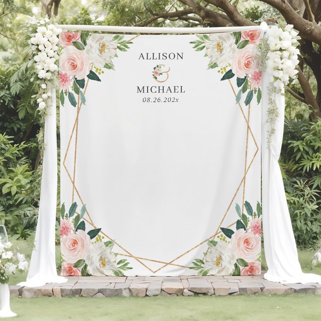 Blush Pink Chic Floral Geometric Weddrop Wandteppich (Von Creator hochgeladen)