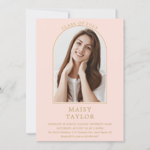 Blush Pink Chic Gold Arch Foto Graduation Party I Einladung