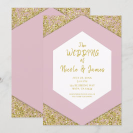 Blush Pink Chic Gold Glitzer Flakes Glam Wedding Einladung