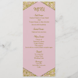 Blush Pink Chic Gold Glitzer Flakes Glam Wedding Menükarte