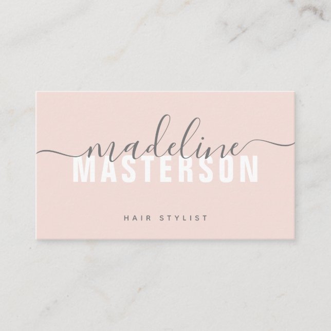 Blush Pink Chic Moderne Monogram Script-Signatur Visitenkarte (Vorderseite)