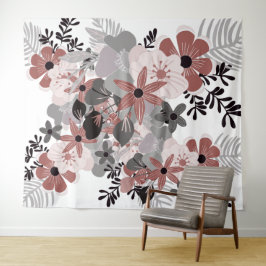 Blush Pink Chili Pepper und Grey Boho Floral Wandteppich