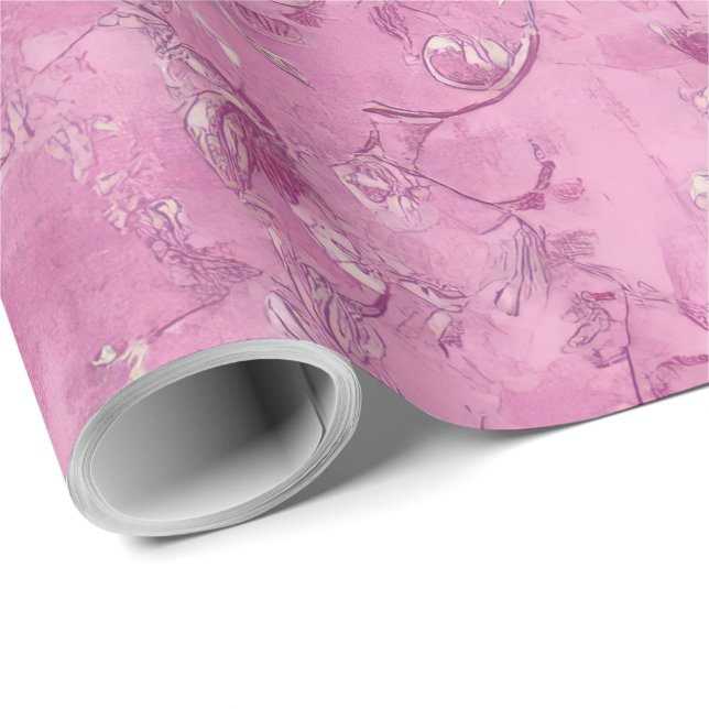 Blush Pink Chinoiserie Dekoupage Geschenkpapier (Rolleneckpunkt)